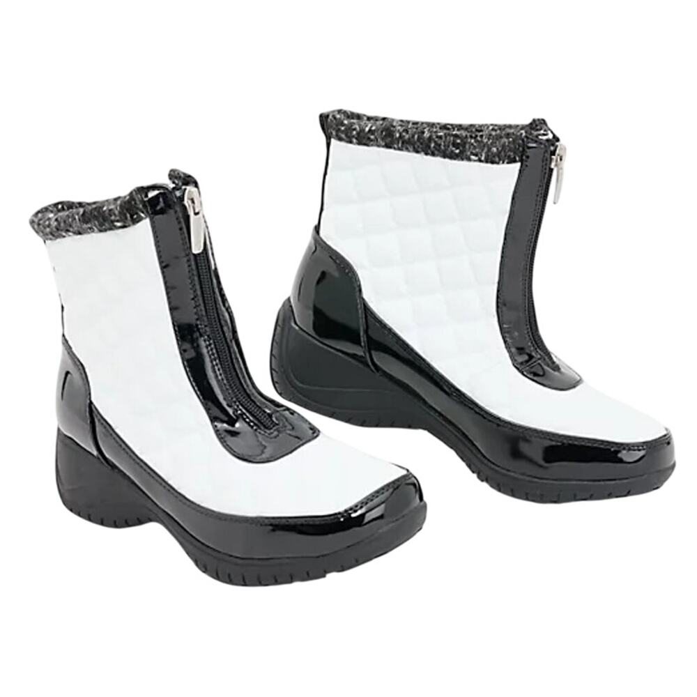 Khombu Womens Megan Snow Boots Size 8 Wide White Black Waterproof NIB